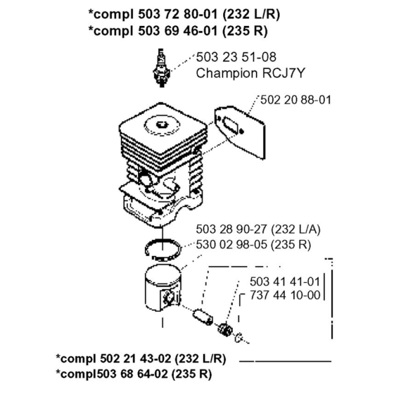 Cylinder Piston for Husqvarna 232 L Trimmer/ Edgers