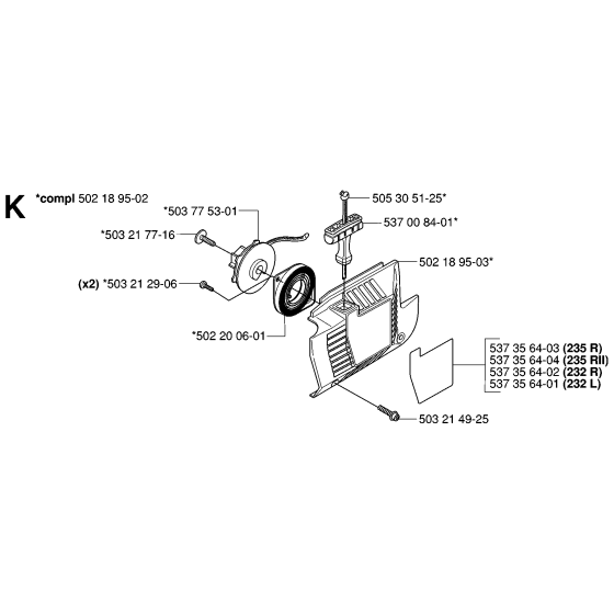 Starter Assembly for Husqvarna 232R Brushcutters