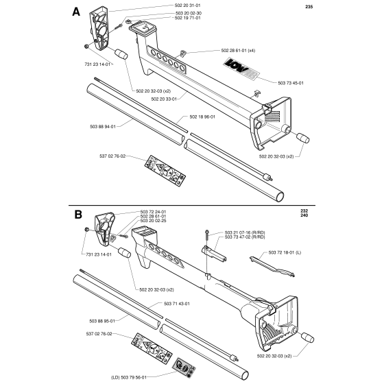 Shaft & Handle Assembly for Husqvarna 232RD Brushcutters