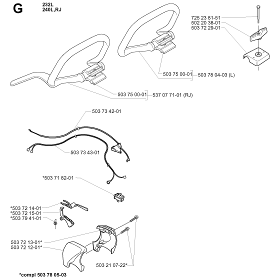 Handle & Controls Assembly for Husqvarna 232RD Brushcutters