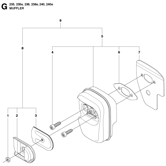 Muffler Assembly for Husqvarna 235e Chainsaw