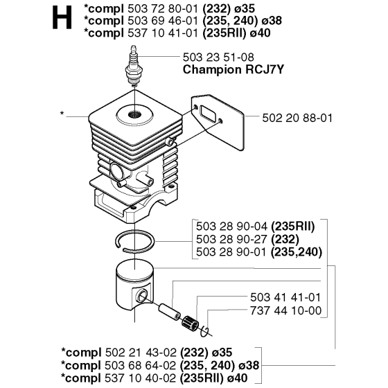 Cylinder Piston Assembly for Husqvarna 240RJ Brushcutters