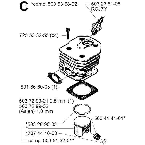 Cylinder Piston Assembly for Husqvarna 242 Chainsaws