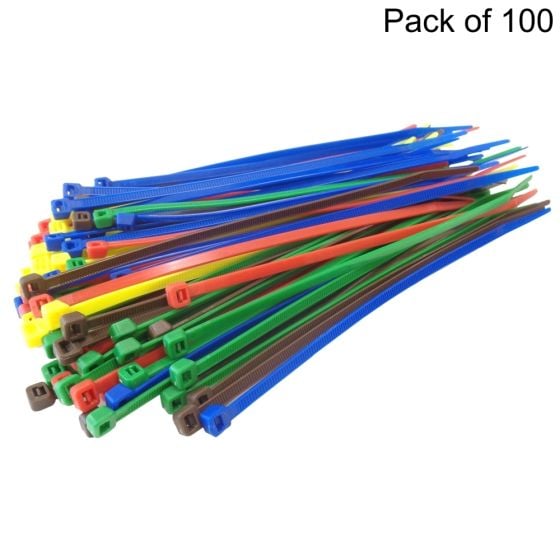 Assorted Colour High Grade Cable Ties 4.8mm x 200mm, 100 Pack