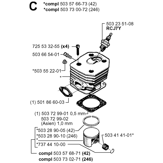 Cylinder Piston Assembly for Husqvarna 246 Chainsaws