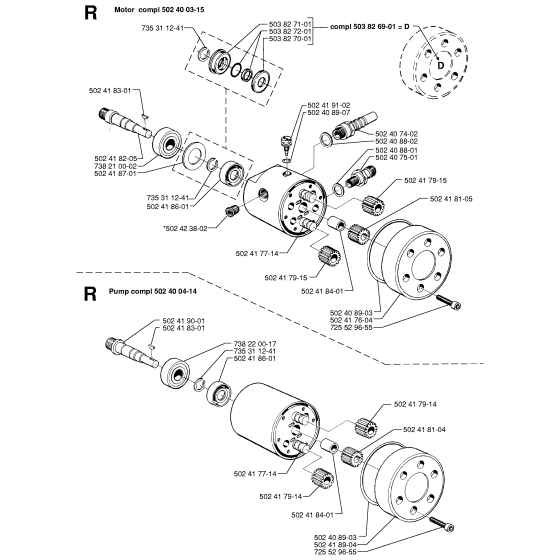 Hydraulic Pump - Motor No.2 Assembly for Husqvarna 250ps Chainsaw