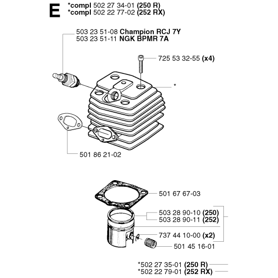 Cylinder Piston Assembly for Husqvarna 250R Brushcutters