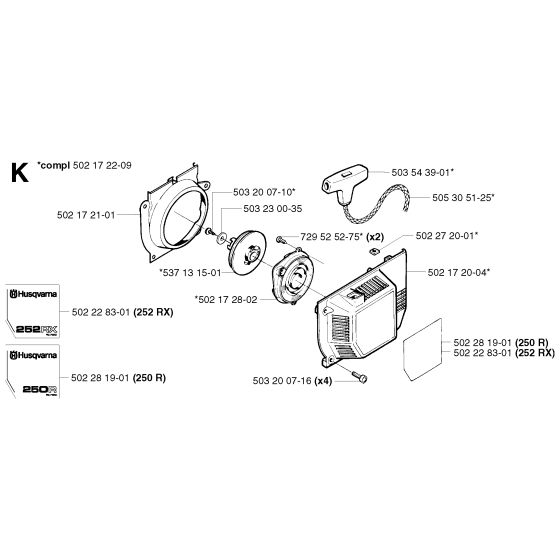 Starter Assembly for Husqvarna 250R Brushcutters