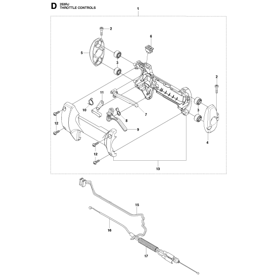 Throttle Controls Assembly for Husqvarna 253RJ Brushcutters