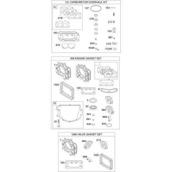 Engine Gasket Assembly for Briggs and Stratton Model No. 44S977-0032-G1 Vertical Shaft Engine