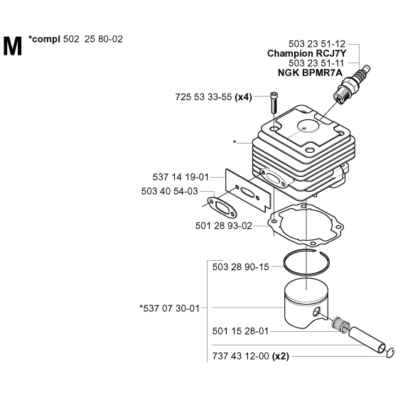 Cylinder Piston Assembly for Husqvarna 265RX Brushcutters