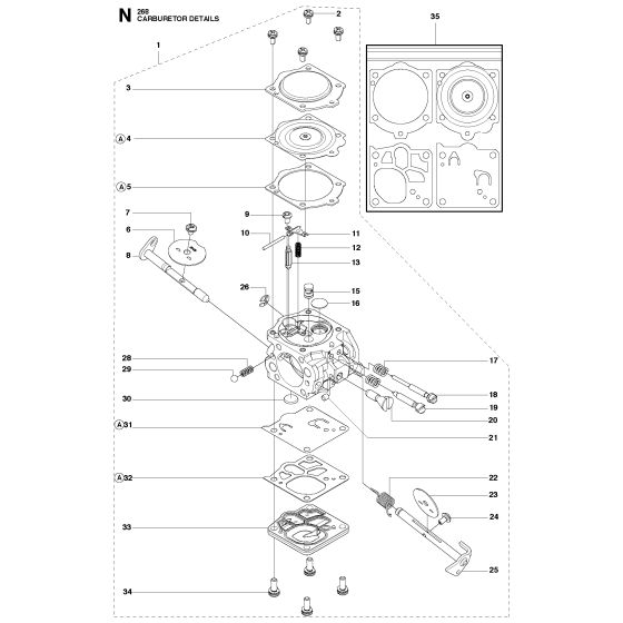 Carburetor Details Assembly for Husqvarna 268 Chainsaws