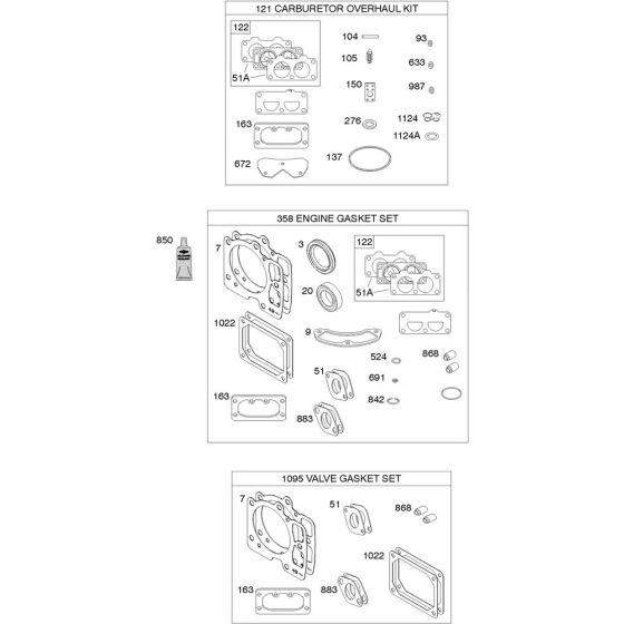 Engine Gasket Assembly for Briggs and Stratton Model No. 49R977-0008-G1 Vertical Shaft Engine
