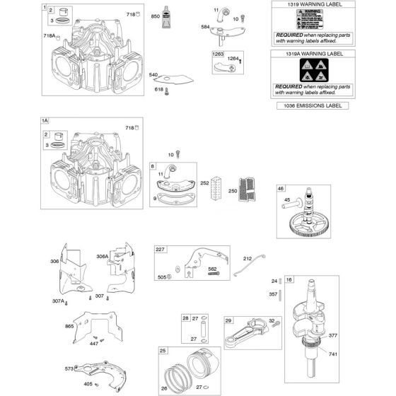 Camshaft, Crankshaft, Cylinder and Piston Assembly for Briggs and Stratton Model No. 49T877-0015-G1 Vertical Shaft Engine