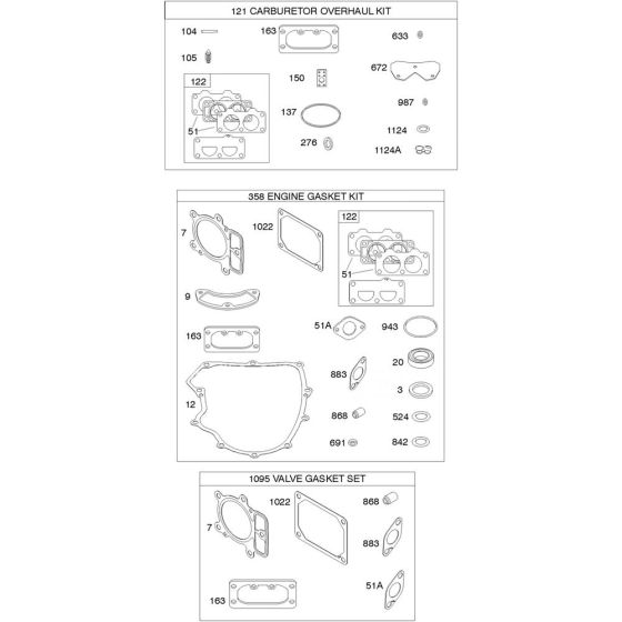 Engine Gasket Assembly for Briggs and Stratton Model No. 49S877-0015-G1 Vertical Shaft Engine