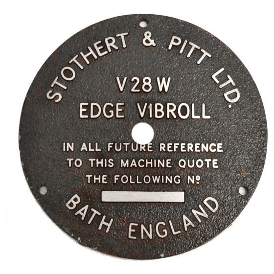 Stothert & Pitt Name Plate 28W Edge Roller