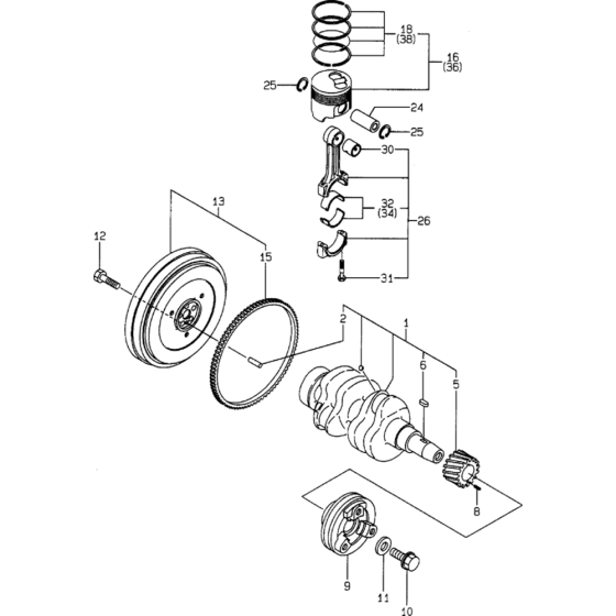 Crankshaft and Piston Assembly for Yanmar 2TNE68 Engine