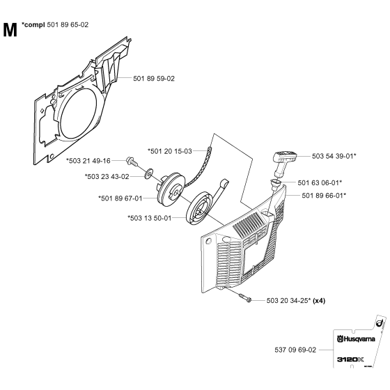 Starter Assembly For Husqvarna 3120K Disc Cutters