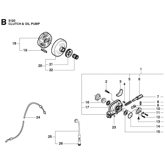 Clutch & Oil Pump Assembly For Husqvarna 3120XP Chainsaw 