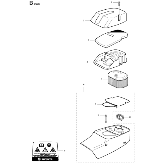 Air Filter Assembly for Husqvarna 3122k Disc Cutters