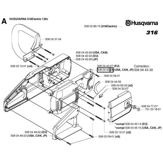 Chassis / Frame Assembly for Husqvarna 316 Electric Chainsaws