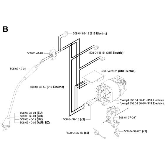 Electrical Assembly for Husqvarna 318 Electric Chainsaws