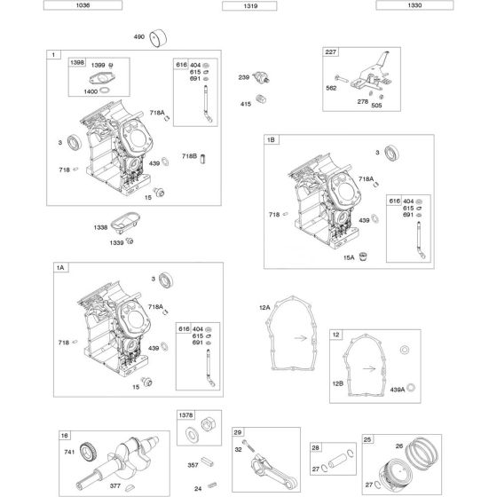 Camshaft, Crankshaft, Cylinder and Piston Assembly for Briggs and Stratton Model No.543477-3076-J1 Horizontal Shaft Engine