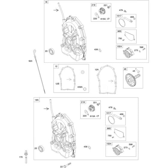 Crankcase Cover Assembly for Briggs and Stratton Model No.543477-3035-J1 Horizontal Shaft Engine