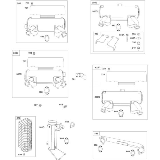 Exhaust System Assembly for Briggs and Stratton Model No.543477-3048-J1 Horizontal Shaft Engine