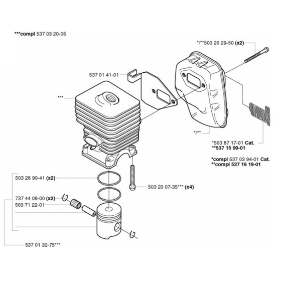 Cylinder, Piston & Muffler for Husqvarna 323 E Trimmer/ Edgers