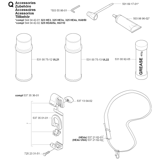 Accessories Assembly for Husqvarna 323 HE3 Hedge Trimmers