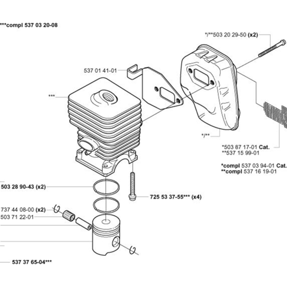 Cylinder, Piston & Muffler  for Husqvarna 323 LD Trimmer/ Edgers