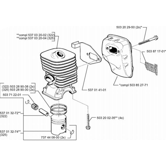 Cylinder Piston for Husqvarna 325 E X-Series Trimmer/ Edgers