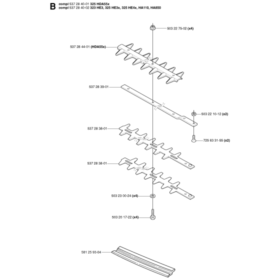 Cutting Equipment Assembly for Husqvarna 325 HDA55 X-Series Hedge Trimmers