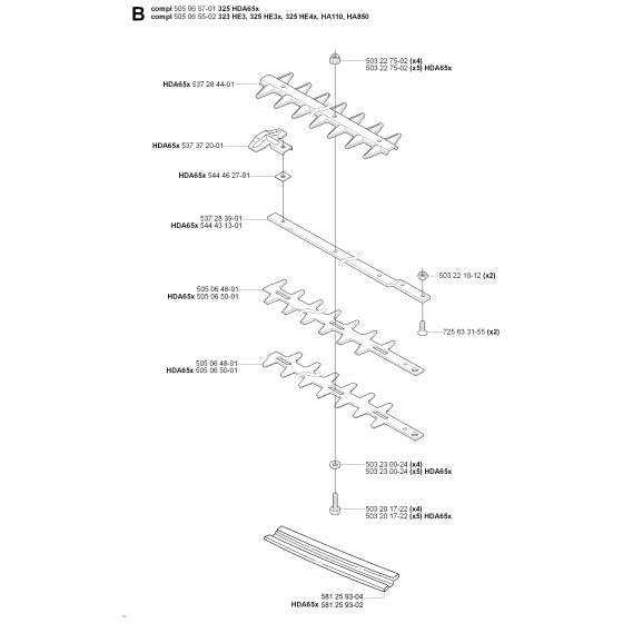 Cutting Equipment Assembly for Husqvarna 325 HDA65 X-Series Hedge Trimmers