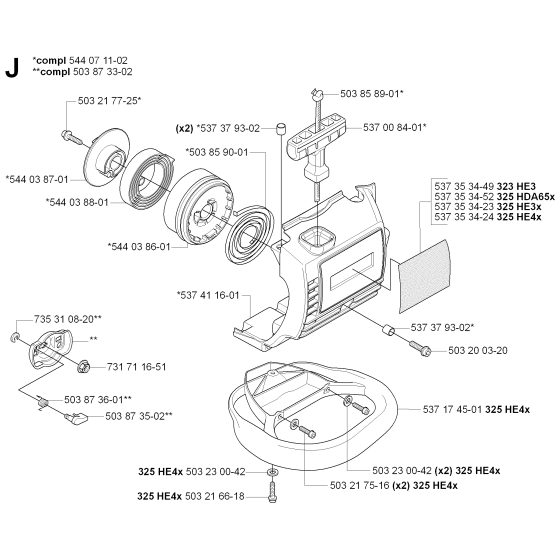 Starter Assembly for Husqvarna 325 HDA65 X-Series Hedge Trimmers