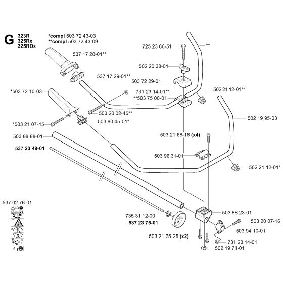 Shaft & Handle-2 Assembly For Husqvarna 325RDX Brushcutter