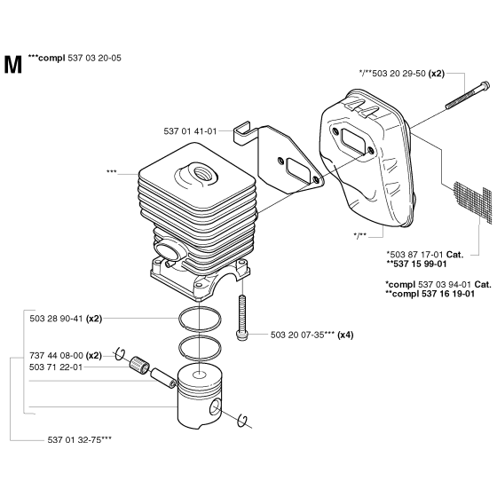 Cylinder Piston Assembly For Husqvarna 325RXT Brushcutter