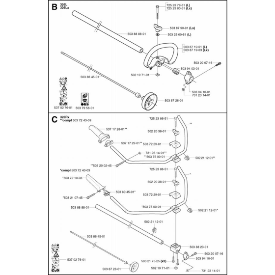 Shaft & Handle-1 for Husqvarna 326 CX Trimmer/ Edgers