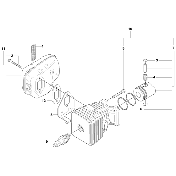 Cylinder, Piston & Muffler for Husqvarna 326 HD75 X-Series Hedge Trimmers