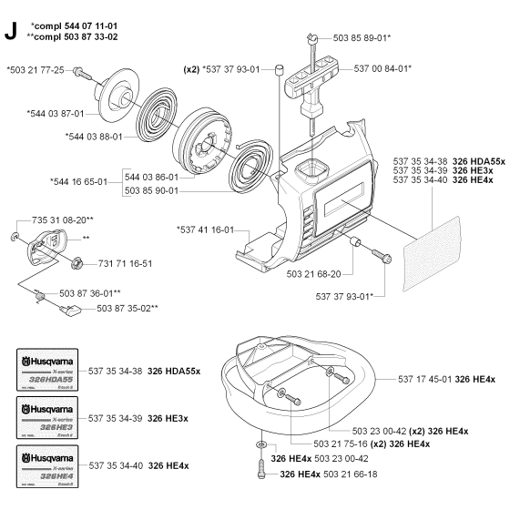 Starter Assembly for Husqvarna 326 HE3 X-Series Hedge Trimmers