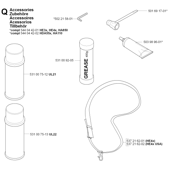 Accessories Assembly for Husqvarna 326 HE3 X-Series Hedge Trimmers