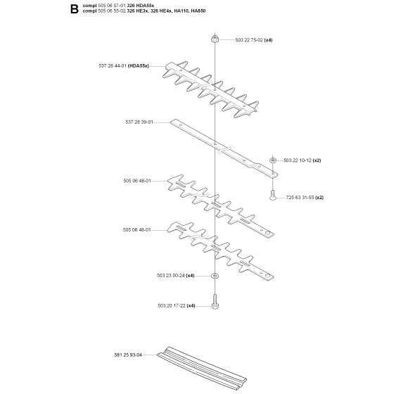 Cutting Equipment Assembly for Husqvarna 326 HE4 X-Series Hedge Trimmers