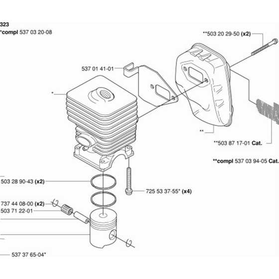 Cylinder, Piston & Muffler-1 for Husqvarna 326 L Trimmer/ Edgers