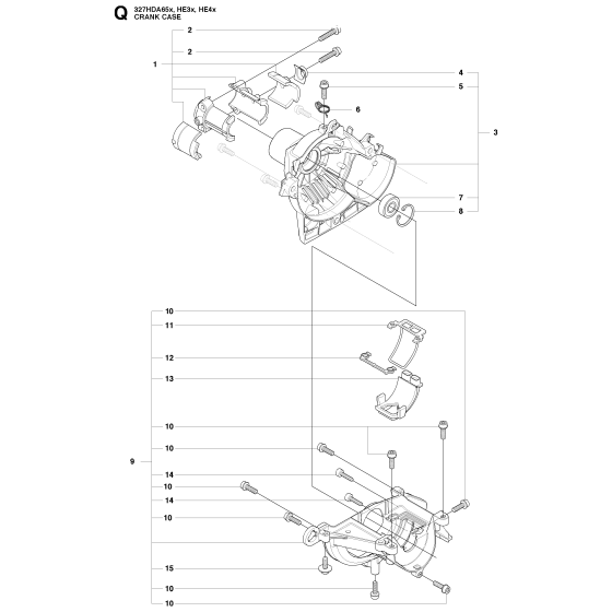 Crankcase Assembly for Husqvarna 327 HDA65 X-Series Hedge Trimmers