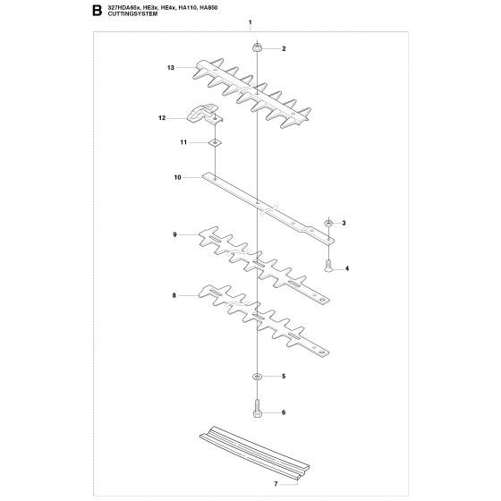 Cutting Equipment Assembly for Husqvarna 327 HE3 X-Series Hedge Trimmers