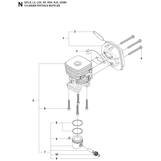 Cylinder, Piston & Muffler Assembly For Husqvarna 327RJX Brushcutter