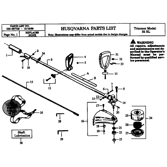 Shaft & Handle Assembly For Husqvarna 32Rl Brushcutter