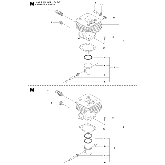 Cylinder Piston Assembly For Husqvarna 343Fr Brushcutter