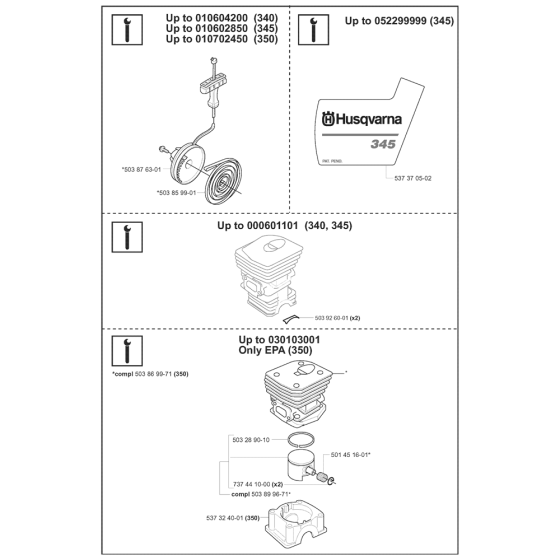 Service Updates-1 Assembly For Husqvarna 345 Chainsaw 